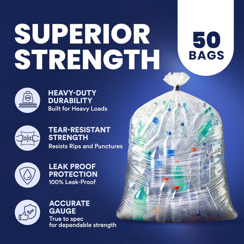 Plasticplace Heavy Duty 55-60 Gallon Trash Bags â€“ Clear Garbage Can Liners (38â€ x 58â€) â€“ Durable Multiuse, Puncture-Resistant, 50 Count â€“ Ideal for Kitchens, Warehouses and Recycling Trashbags 1.5 Mil - Image 5