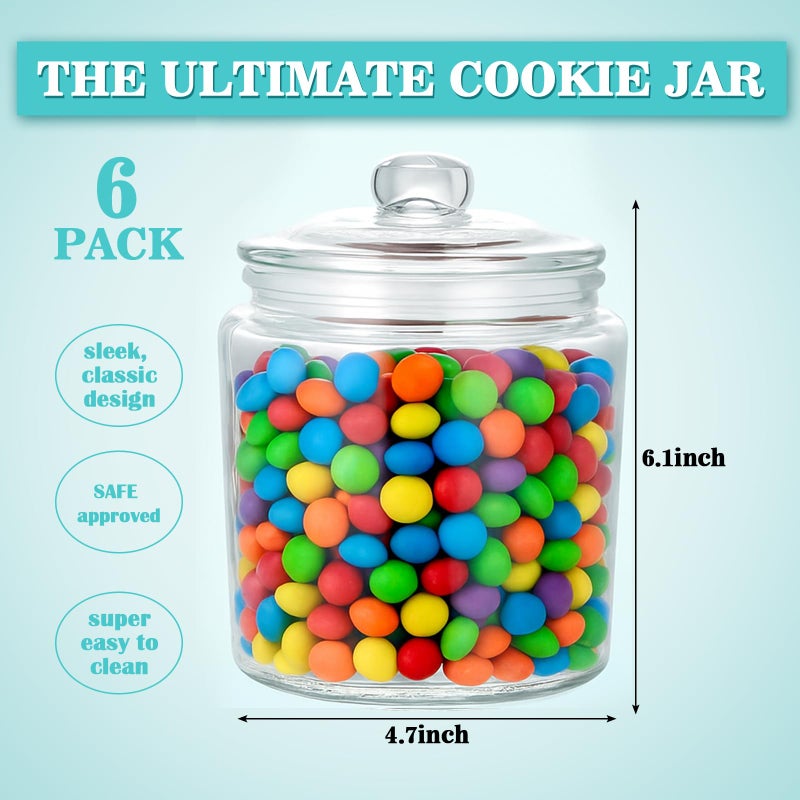 Layhit 6 Pcs Glass Jars 30 oz Candy Jar with Lid Glass Containers with Lids Candy Buffet Containers Set Glass Cookie Jars Canister Sets for Clear Kitchen Storage Airtight, 6.1 Inches Height - Image 2