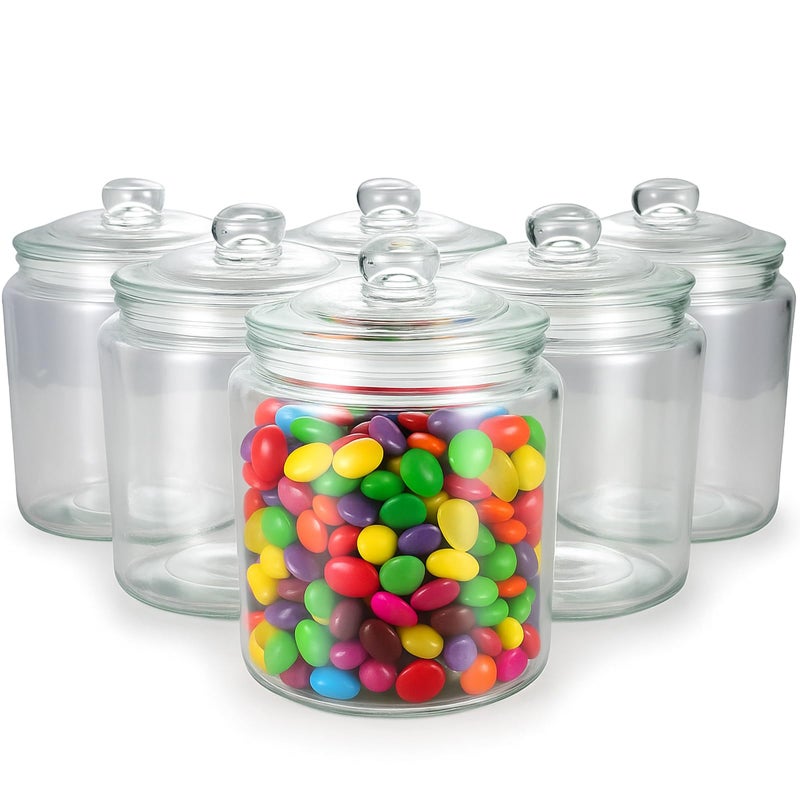 Layhit 6 Pcs Glass Jars 30 oz Candy Jar with Lid Glass Containers with Lids Candy Buffet Containers Set Glass Cookie Jars Canister Sets for Clear Kitchen Storage Airtight, 6.1 Inches Height - Image 1