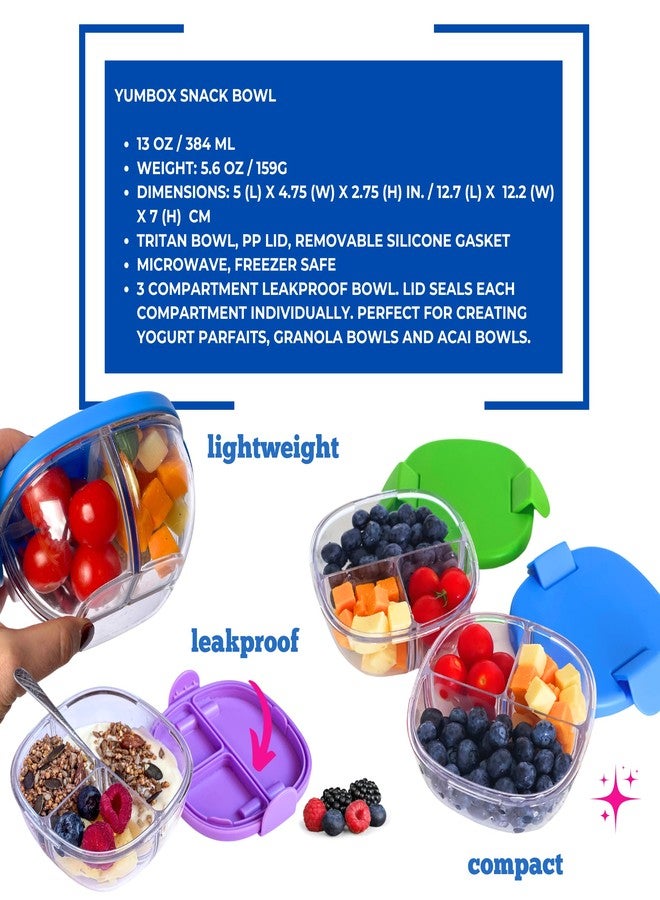 Yumbox Snack Bowl, Leakproof 3 Compartments, Removable Lid, Microwave, Dishwasher Safe, Kids Snacks, Granola Bowl, Snacks for school, work, travel (Hazy Purple) (Navy) - Image 4