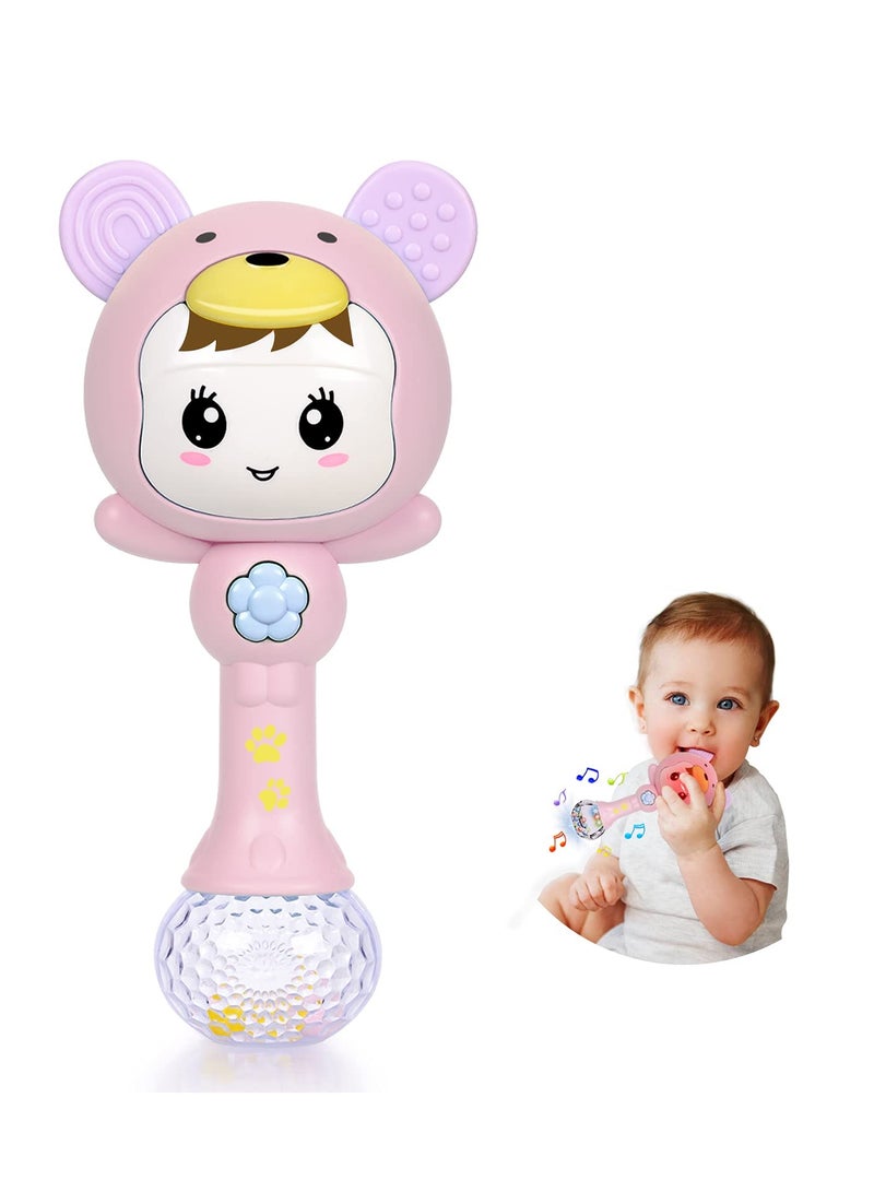 KASTWAVE Baby Girl Toys, Light Up Musical Rattle Teether Toy for Babies With Toddlers BPA Free Infant Sensory Molar Rattle Teething Toys for Baby Girls Hand Grip Pink - Image 1