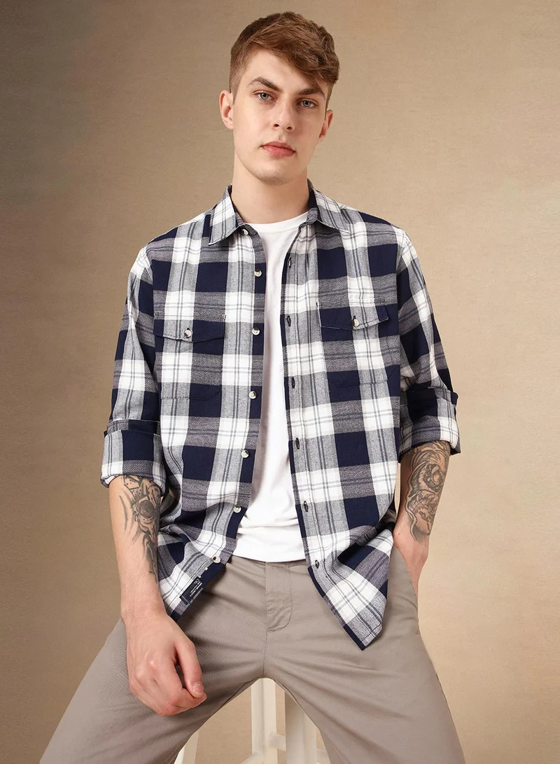 دينيس لينغو قميص كاروهات قطن 1% رجالي كحلي