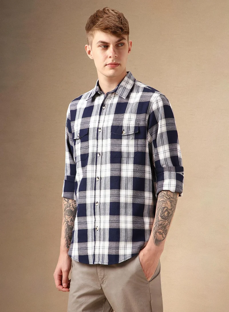 دينيس لينغو قميص كاروهات قطن 1% رجالي كحلي