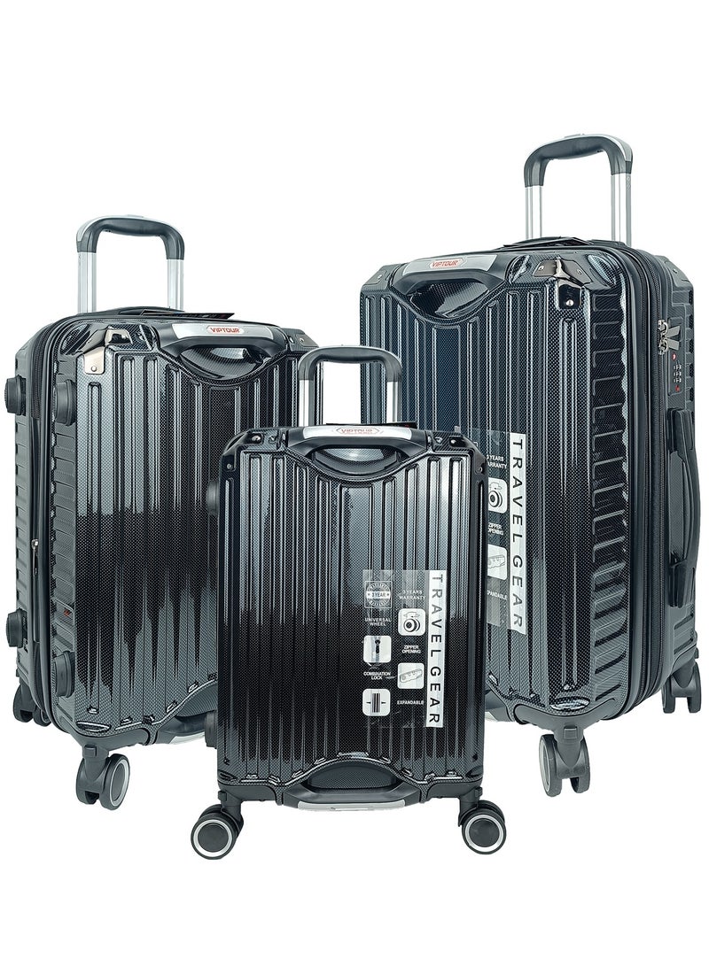 فيبتور مجموعة حقائب سفر بعجلات مكونة من 3 قطع عجلات دوارة ذات جوانب صلبة TPC مع قفل TSA وحامل أكواب - Image 1