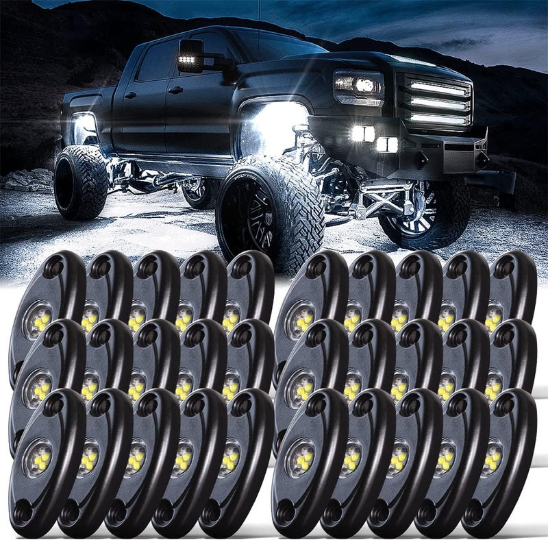 LEDMIRCY أضواء LEDMIRCY R1 الصخرية البيضاء 30 قطعة أضواء LED صخرية تحت الهيكل بيضاء نقية عالية الطاقة للشاحنات الطرق الوعرة ATV UTV SUV القوارب مقاومة للماء والصدمات أضواء صخرية صلبة بيضاء تحتية مسار TRAI ضوء - Image 1