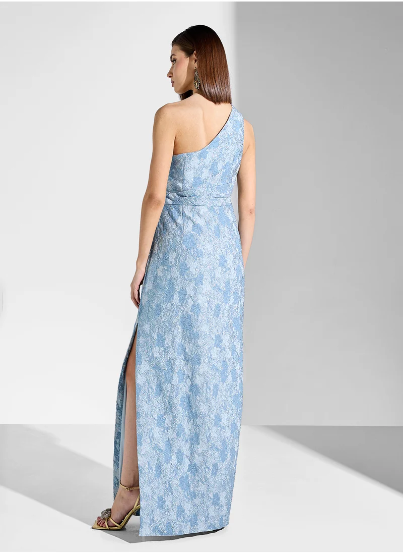 AIDAN MATTOX Printed One Shoulder Maxi Dress