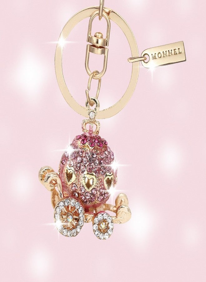 MONNEL Bling Pink Crystal Pumpkin Carriage Keychain with Pouch Bag MZ893-2 - Image 2