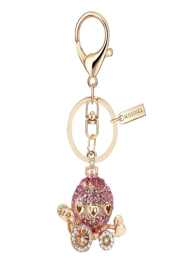 MONNEL Bling Pink Crystal Pumpkin Carriage Keychain with Pouch Bag MZ893-2 - Image 1