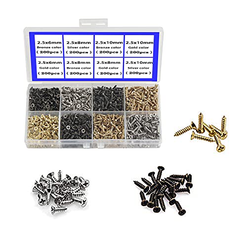 newlng 1600pcs 2.5MM Small Screws Phillips Flat Head Cross Self Tapping Tiny Screw Cabinet Electronic Accessories Multifunctional DIY Micro Woodworking Mini Screw Set Gold Black Silver - Image 4