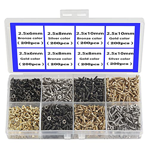 newlng 1600pcs 2.5MM Small Screws Phillips Flat Head Cross Self Tapping Tiny Screw Cabinet Electronic Accessories Multifunctional DIY Micro Woodworking Mini Screw Set Gold Black Silver - Image 1