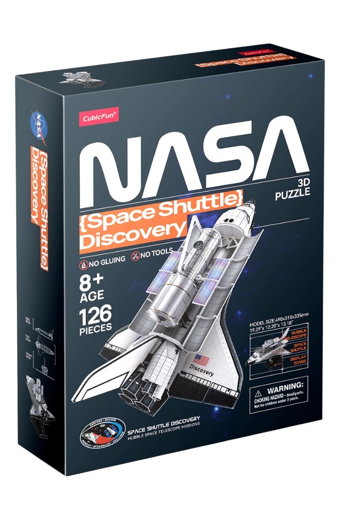 CubicFun 3D Puzzle NASA Space Shuttle Discovery 126-Pieces with Display Stand & Nameplate| Easy to Assemble | Display Puzzle | No-Glue or Scissors Needed! | Building Kit | Puzzle for Kids & Adults | Challenging Puzzle | Arts & Crafts | Perfect for Stress Reliever and Puzzle Lovers - Image 1