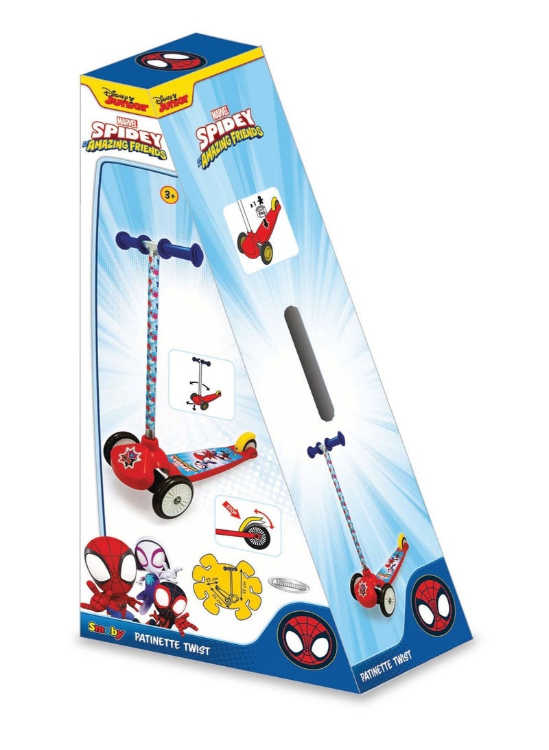 Smoby Disney Spidey and His Amazing Friends 3-Wheel Twist Scooter for Kids Aged 3+, Tilt-to-Turn Steering, Silent Translucent Wheels & Non-Slip Deck, Marvel Superhero Toy Gift - Image 1