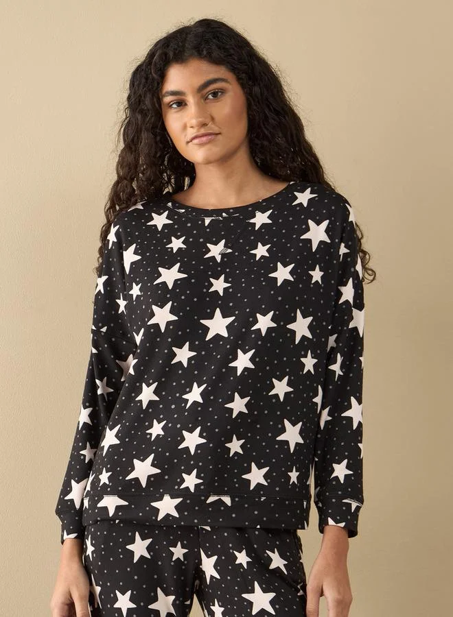 سبلاش فيڤ طقم بيجامة وتيشيرت بأكمام طويلة وطبعة نجوم شاملة