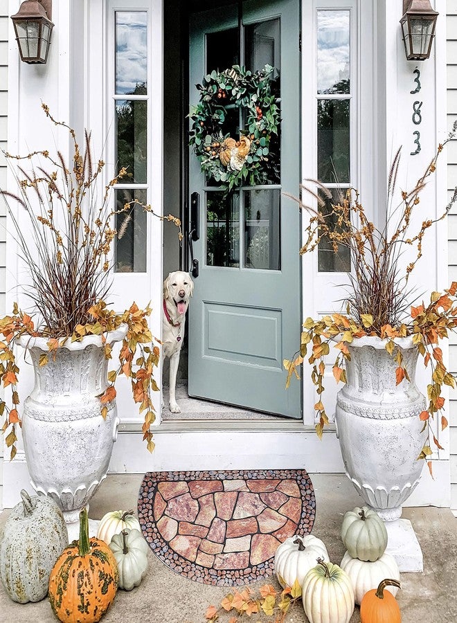 Eanpet Decorative Doormat Outdoor Rubber Mat for Front Door Entrance Mat Indoor 2x3 Rug for Front Door Entry Non Slip Mat Outside Doormat Half Round (Cobble) - Image 5