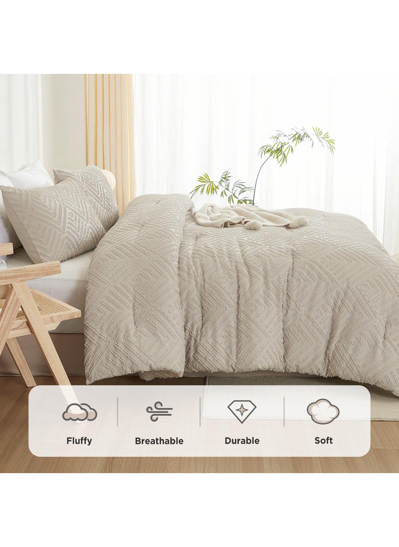 Litanika Litanika Oatmeal King Size Comforter Set  3 Pieces Tufted Boho Farmhouse Bedding Comforter Sets  Lightweight Fluffy Comforter Bed Set for All Season (104x90In Comforter and 2 Pillowcases)  - Image 3
