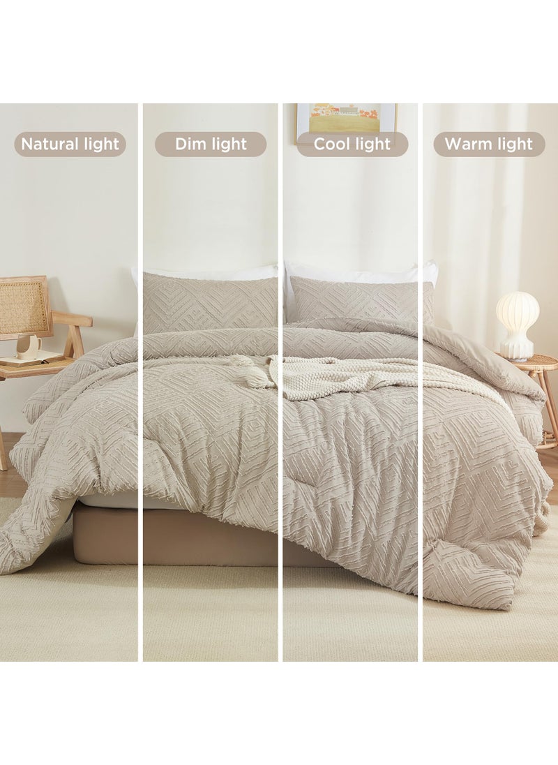Litanika Litanika Oatmeal King Size Comforter Set  3 Pieces Tufted Boho Farmhouse Bedding Comforter Sets  Lightweight Fluffy Comforter Bed Set for All Season (104x90In Comforter and 2 Pillowcases)  - Image 5