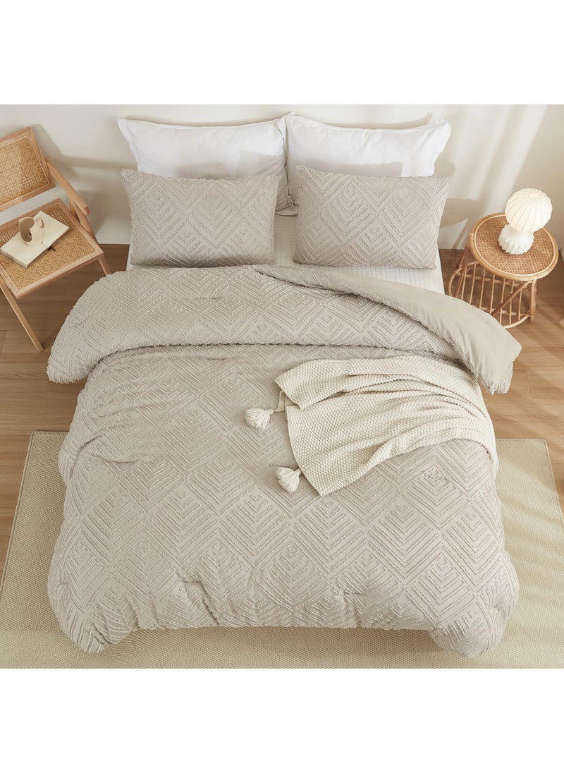 Litanika Litanika Oatmeal King Size Comforter Set  3 Pieces Tufted Boho Farmhouse Bedding Comforter Sets  Lightweight Fluffy Comforter Bed Set for All Season (104x90In Comforter and 2 Pillowcases)  - Image 4