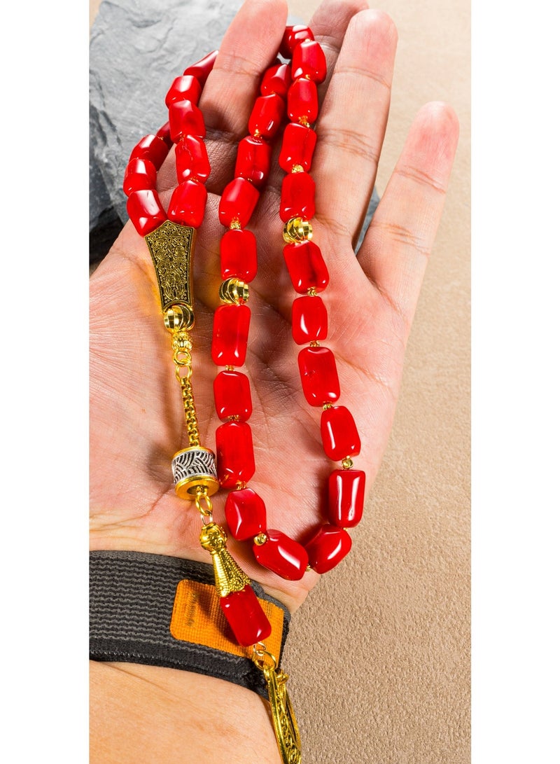 TranquilBeads Processed Red Coral Tasbih 33 Beads | Certified Coral Prayer Beads | Individually Certified, Scan to Verify | Elegant Gift Box | Islamic Gift for Men - Image 3