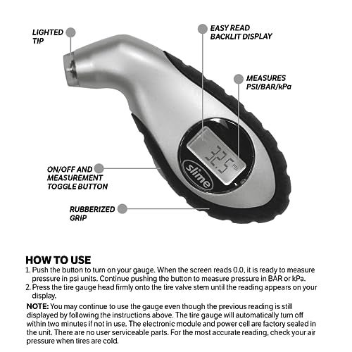 Slime 20017 Tire Pressure Gauge, Digital Gauge, 5-150 PSI - Image 5