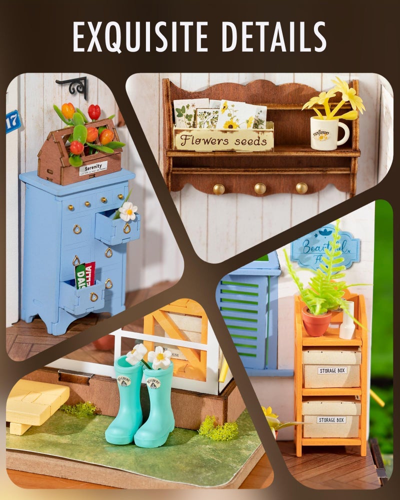 Rolife DIY Miniature House Kit for Adults, Easy Assemble Mini Greenhouse Dollhouse Building Model Sets, Tiny Wooden Garden House Hobby Crafts as Unique Gift Ideas or Home Decor - Image 4