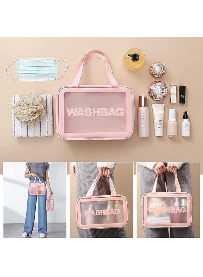 Dec Kitchenpro Travel Makeup Pouch Set - 3 PCS Cosmetic Organizer | Toiletry Storage Kit for Women | Girls, Transparent Toiletries Bag, Cosmetic Organiser Bag | Travel, Pink - Image 2