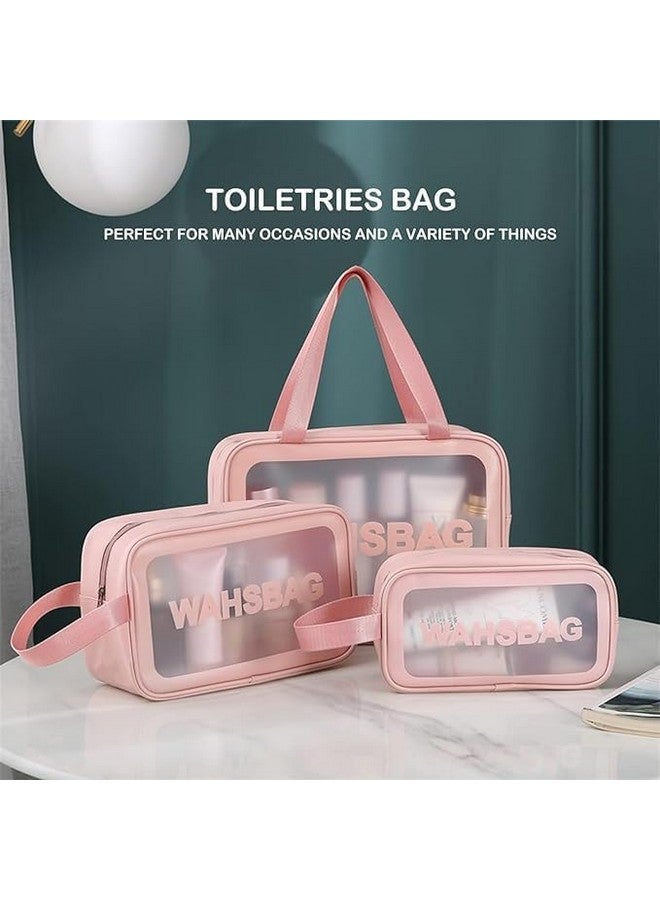 Dec Kitchenpro Travel Makeup Pouch Set - 3 PCS Cosmetic Organizer | Toiletry Storage Kit for Women | Girls, Transparent Toiletries Bag, Cosmetic Organiser Bag | Travel, Pink - Image 3