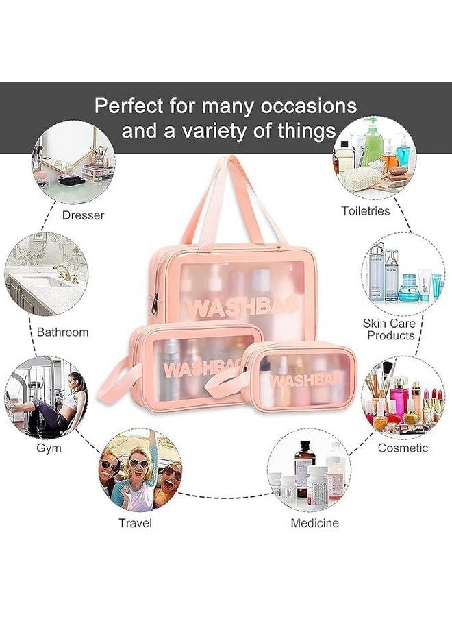 Dec Kitchenpro Travel Makeup Pouch Set - 3 PCS Cosmetic Organizer | Toiletry Storage Kit for Women | Girls, Transparent Toiletries Bag, Cosmetic Organiser Bag | Travel, Pink - Image 5