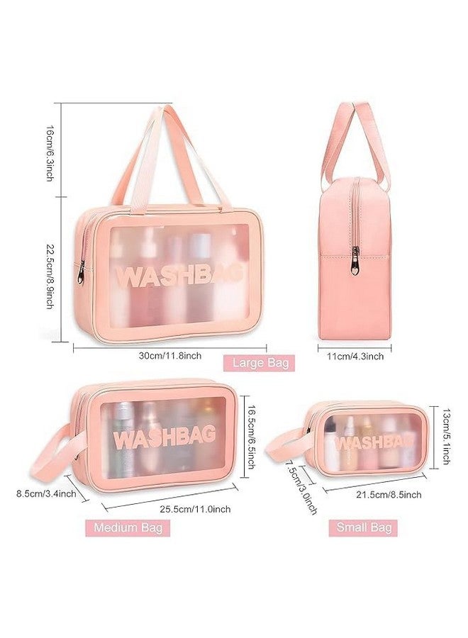Dec Kitchenpro Travel Makeup Pouch Set - 3 PCS Cosmetic Organizer | Toiletry Storage Kit for Women | Girls, Transparent Toiletries Bag, Cosmetic Organiser Bag | Travel, Pink - Image 4