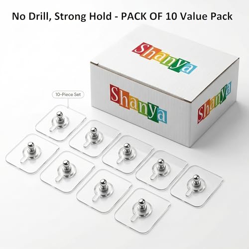 Shanya Wall Hooks for Hanging – Adhesive Wall Hook for Heavy Items | Wall Hanging Hooks, Strong Wall Hook for Home Organization (Pack of 10) - Image 2