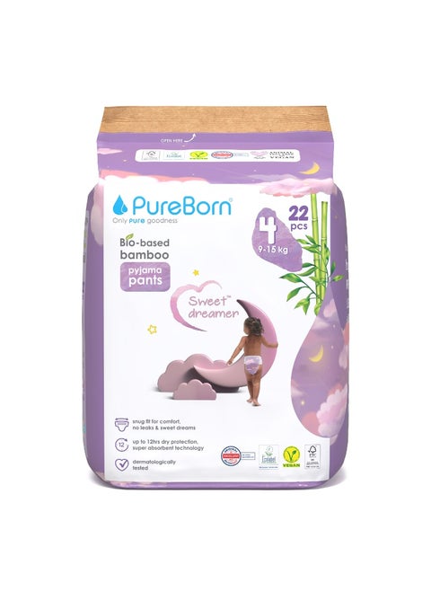 Natural Bio-Based Baby Night Training Pyjama Pants Size 4 Cloud Print 22 Pants