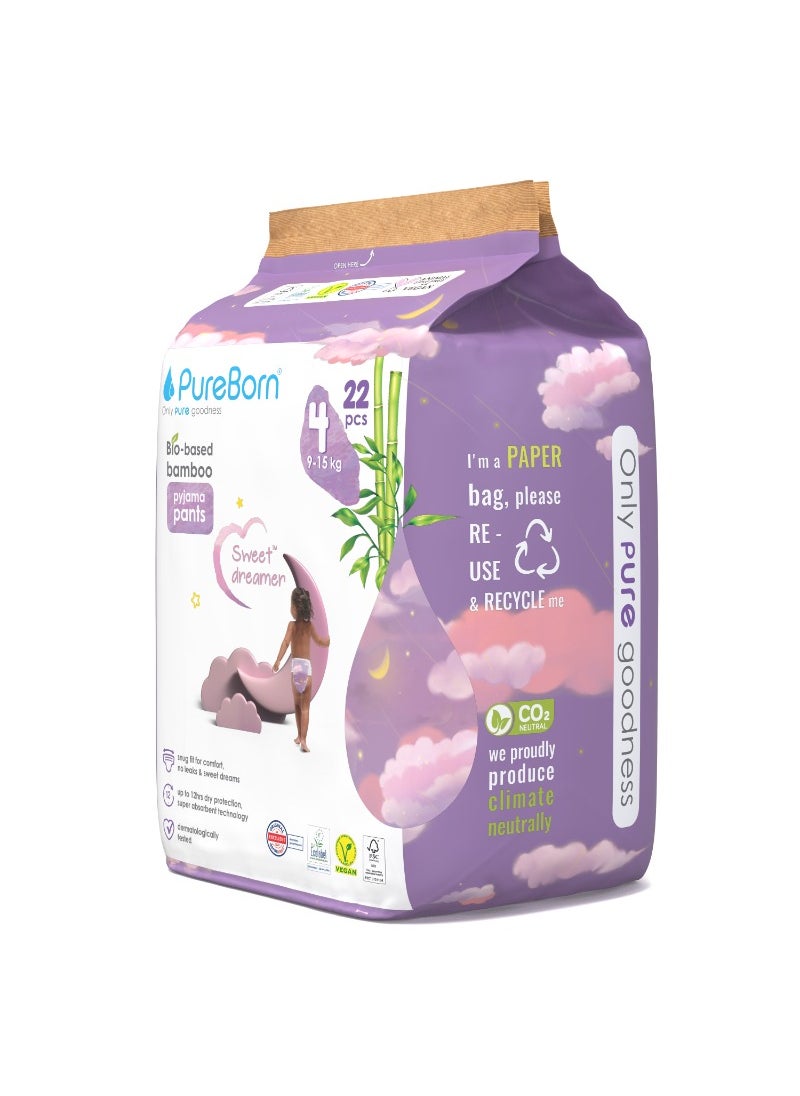 Natural Bio-Based Baby Night Training Pyjama Pants Size 4 Cloud Print 22 Pants