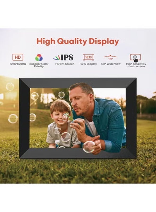 إطار صور رقمي واي فاي مقاس 10.1 بوصة، شاشة لمس IPS عالية الدقة 1280×800، ذاكرة 32 جيجابايت، دوران تلقائي، قابل للتعليق على الحائط، مشاركة الصور/الفيديوهات فورًا عبر التطبيق من أي مكان - Image 2
