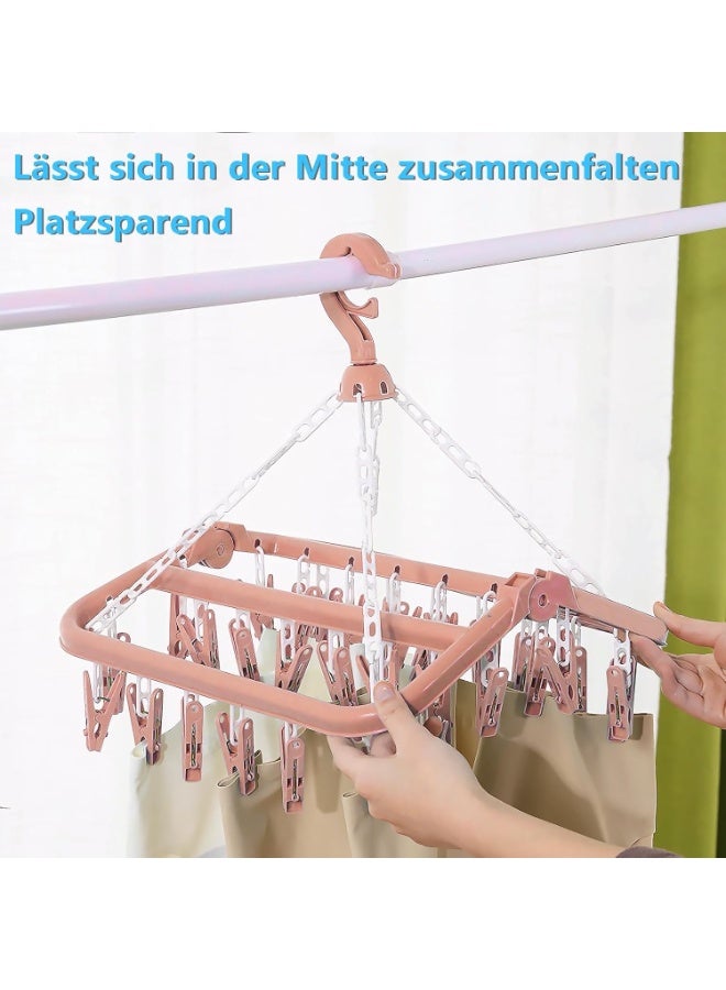 مجفف ملابس دوار قابل للطي مع 32 مشبك من ، مجفف ملابس دوار قابل للطي للجوارب والملابس الداخلية والملابس الصغيرة، بلاستيك، وردي - Image 5