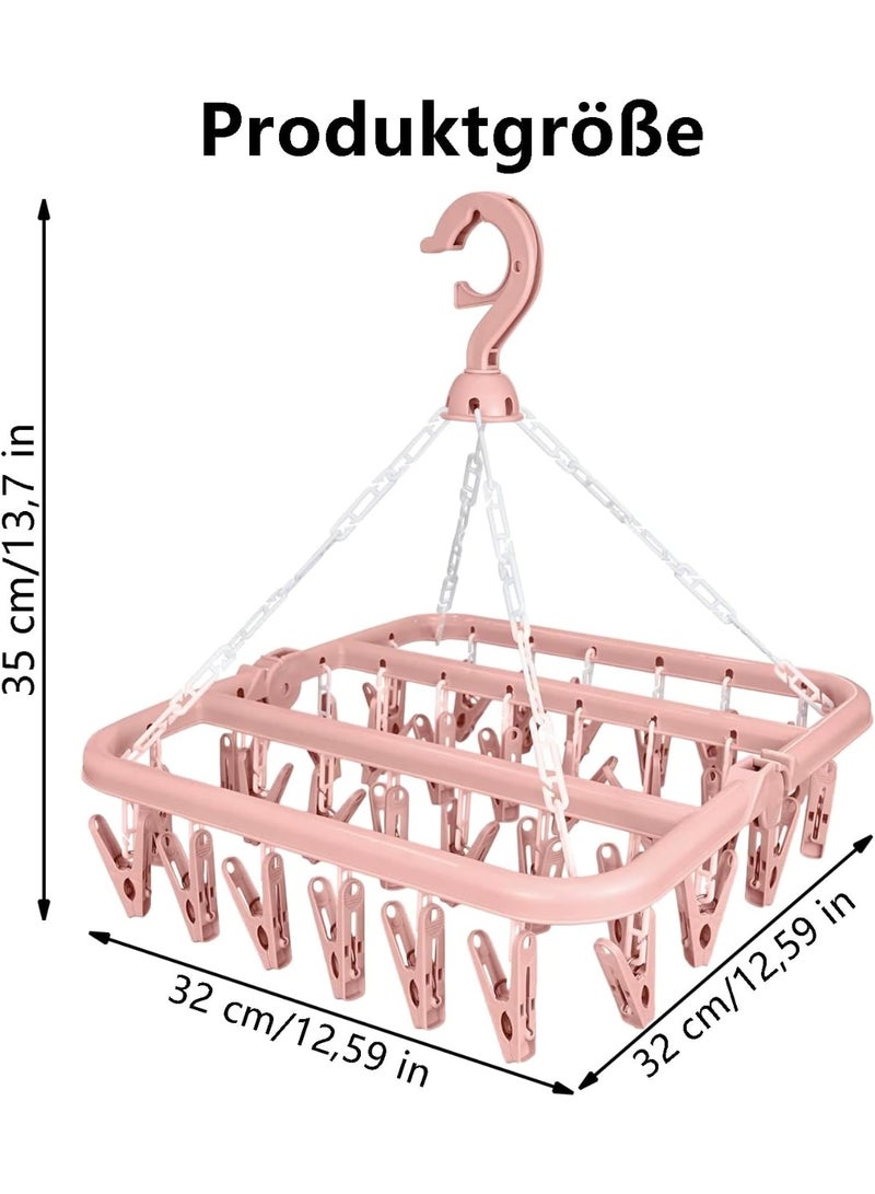 مجفف ملابس دوار قابل للطي مع 32 مشبك من ، مجفف ملابس دوار قابل للطي للجوارب والملابس الداخلية والملابس الصغيرة، بلاستيك، وردي - Image 2