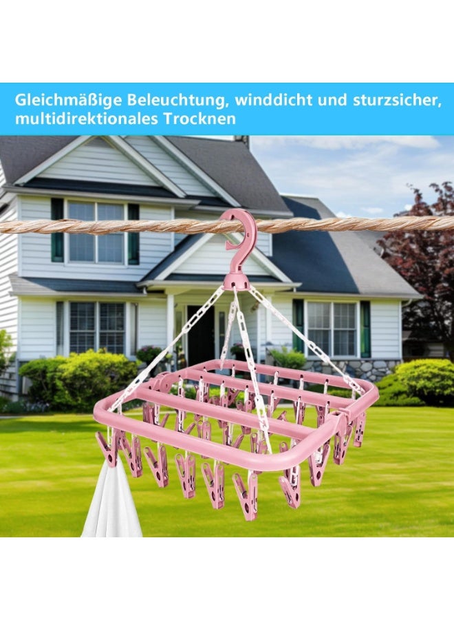 مجفف ملابس دوار قابل للطي مع 32 مشبك من ، مجفف ملابس دوار قابل للطي للجوارب والملابس الداخلية والملابس الصغيرة، بلاستيك، وردي - Image 4
