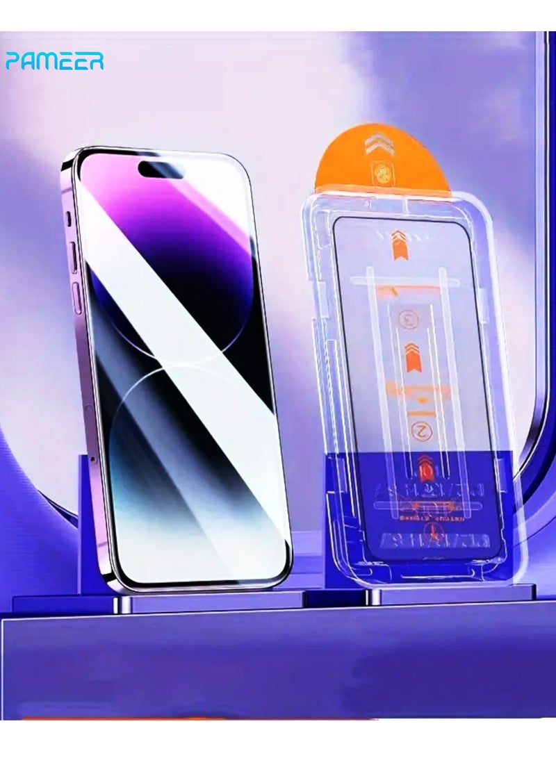 PAMEER One Touch Dust free Install Screen Protector Full Coverage Tempered Glass Film with Auto Alignment Tool Kit, HD Clear 9H Tempered Glass for iPhone 15 Pro, Screen Size 6.12 inches diagonally  - Image 1