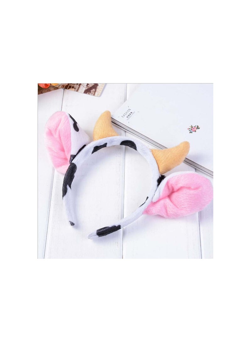 GGOOT Animals Ears Headband Cow Ears and Horn Party Cosplay Hair Hoop Fancy Dress Headwear  - Image 2