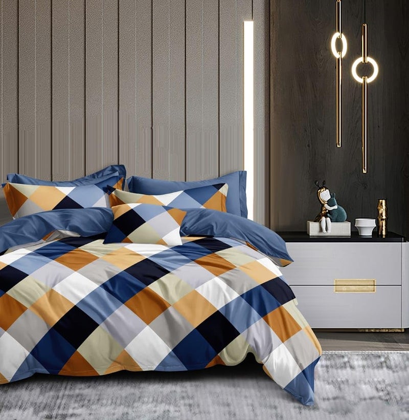 Laying Style™ 300TC Microfiber Glace Cotton AC Comforter Set King Size Double Bed with 1 Flat bedsheet-90x100 inch and 2 Pillow Covers II 4 pc Bedding Set-Multicolor - Image 1