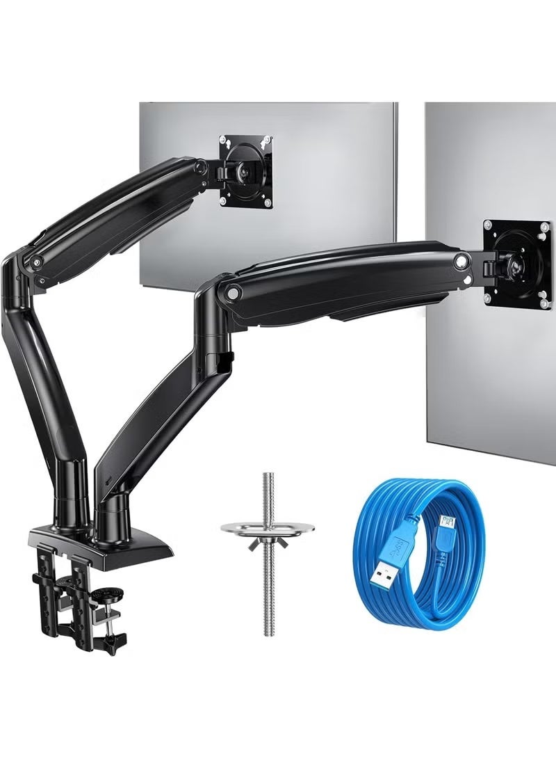 Dual Monitor Arm Desk Mount for 13–35 Inch Screens, Height Adjustable Full Motion VESA Monitor Stand with 2 USB Ports, Supports up to 26.4 lbs per Arm, Black - Image 4