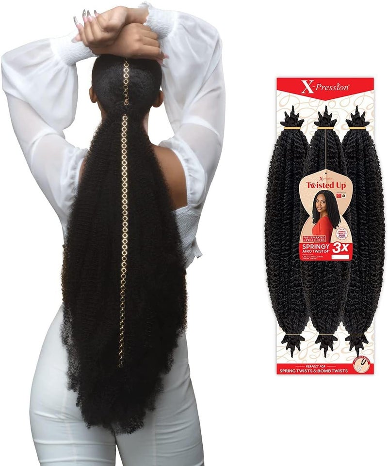 إكس-بريشون x-pression Outre Crochet Braids Twisted Up 3X Springy Afro Twist 24 بوصة (عبوة واحدة، 2) - Image 4