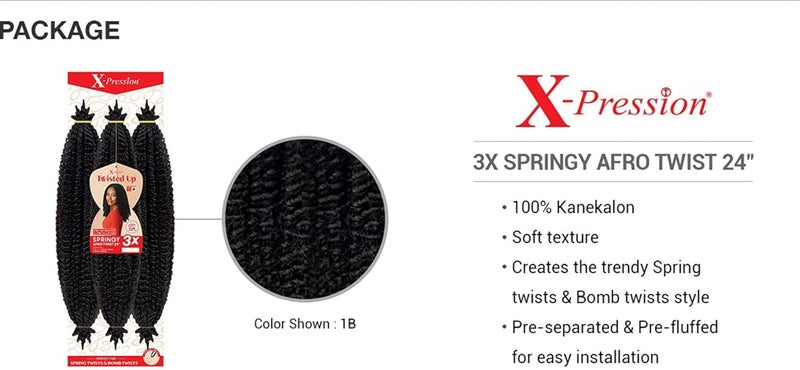 إكس-بريشون x-pression Outre Crochet Braids Twisted Up 3X Springy Afro Twist 24 بوصة (عبوة واحدة، 2) - Image 3
