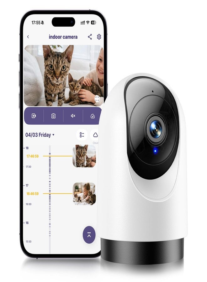 YOTON Indoor Security Camera, 2K 360° Wi-Fi Baby Monitor & Pet Camera w/Motion Tracking, 2-Way Audio, Night Vision, SD/Cloud, Compatible with Alexa & Google Home, 2.4/5GHz - Image 1