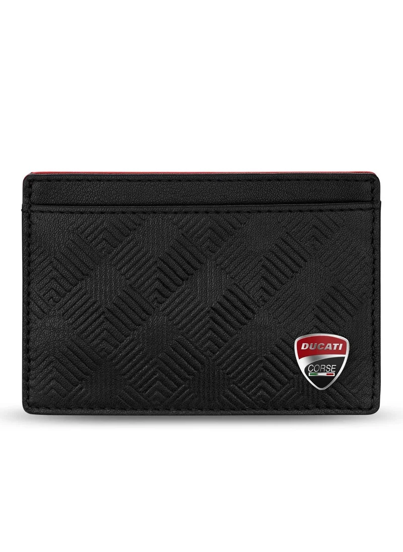 Ducati Corse Tectonic Black Genuine Leather Card Holder For Men