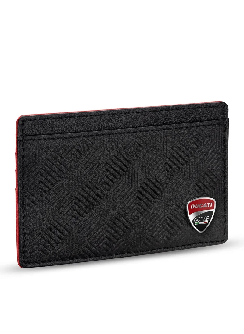 Ducati Corse Tectonic Black Genuine Leather Card Holder For Men