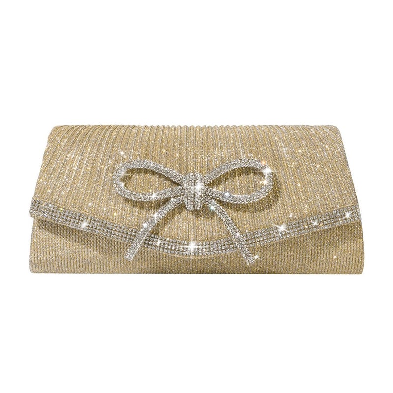 Trisapu Bow Evening Bag Sparkly Clutch Purses for Women Wedding Glitter Rhinestone Party Prom Purse Dressy Clutch Bags Gold - Image 1