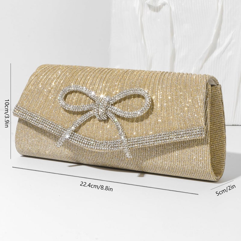 Trisapu Bow Evening Bag Sparkly Clutch Purses for Women Wedding Glitter Rhinestone Party Prom Purse Dressy Clutch Bags Gold - Image 4