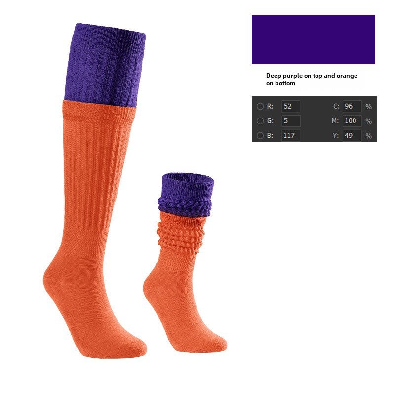 Color Block Bubble Socks Unisex Mid-Calf Deep purple on top and orange on bottom