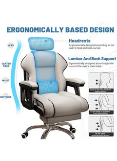 Hihonor Home Office Desk Chair, Executive Computer Chair, Adjustable Angle, Ergonomic Adjustable Height PU Leather Chairs with Cushions Armrest for Long Time Seating-High, Office Chair with Footrest, White  - Image 3