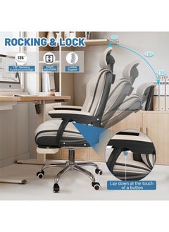Hihonor Home Office Desk Chair, Executive Computer Chair, Adjustable Angle, Ergonomic Adjustable Height PU Leather Chairs with Cushions Armrest for Long Time Seating-High, Office Chair with Footrest, White  - Image 2