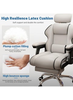 Hihonor Home Office Desk Chair, Executive Computer Chair, Adjustable Angle, Ergonomic Adjustable Height PU Leather Chairs with Cushions Armrest for Long Time Seating-High, Office Chair with Footrest, White  - Image 5